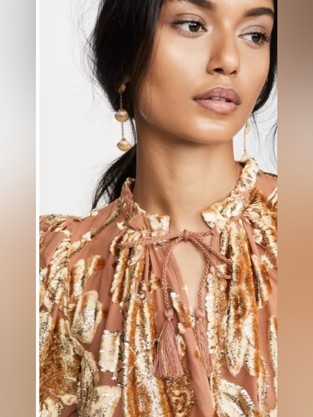 Ulla Johnson Camilla Velvet Devore Rose Gold Metallic Floral Burnout Top Size 4 - Picture 8 of 16